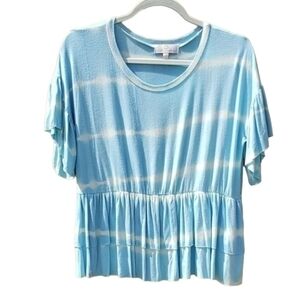 Simply Southern Blue White Tiedye Look Super Soft Scoop Neck Blouse‎ Medium